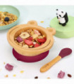 Frog Bamboo Bowl and Spoon Set Suction Bowl Stay-Put Design (Red)
