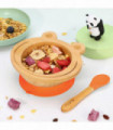 Frog Bamboo Bowl and Spoon Set Suction Bowl Stay-Put Design (Orange)