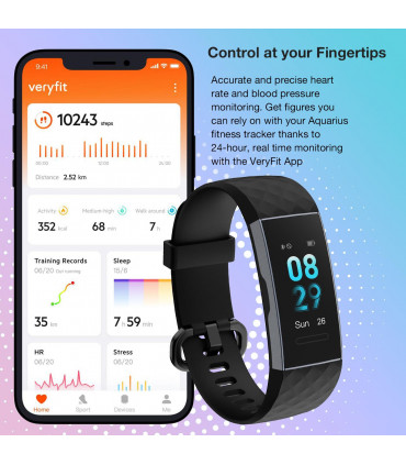 Aquarius IP67 Waterproof Bluetooth Fitness Tracker with Heart Rate Monitor and Step Counter - Black