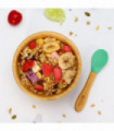 Bamboo Bowl and Spoon Set Suction Plate Stay-Put Design GREEN 0000238