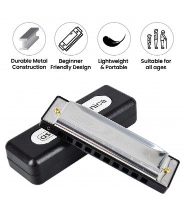 1X Classic Metal 10 Holes C Harmonica | AS-20185 HM-03-10S