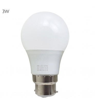 3W B22 Screw LED Light GLS bulbs, Energy Saving Edison  Cool White 6000K non dimmable lights