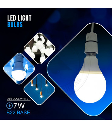 7W B22 Screw LED Light GLS bulbs, Energy Saving Edison  Cool White 6000K non dimmable lights