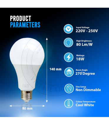 10 Pack 18W E27 Screw LED Light GLS bulbs, Energy Saving Edison  Cool White 6000K non dimmable lights