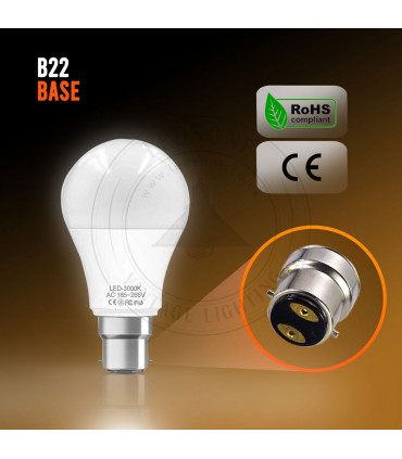 B22 12W Energy Saving Warm White LED Light Bulbs A60 B22 Screw-in non dimmable bulbs-pack 5