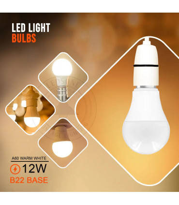 B22 12W Energy Saving Warm White LED Light Bulbs A60 B22 Screw-in non dimmable bulbs-pack 3