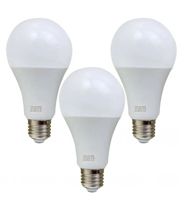 E27 12W Energy Saving Warm White LED Light Bulbs A60 E27 Screw-in non dimmable bulbs-pack 3
