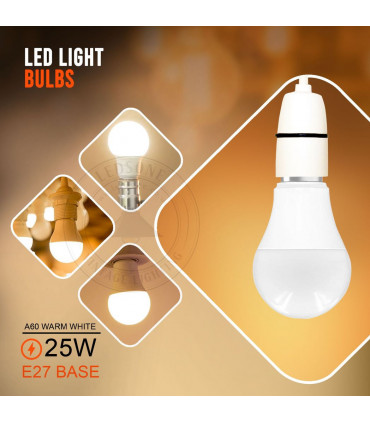 E27 25W Energy Saving Warm White LED Light Bulbs A60 E27 Screw-in non dimmable bulbs-pack 10