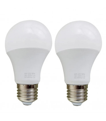 E27 9W Energy Saving Warm White LED Light Bulbs A60 E27 Screw-in non dimmable bulbs-pack 2