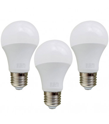 E27 9W Energy Saving Warm White LED Light Bulbs A60 E27 Screw-in non dimmable bulbs-pack 3