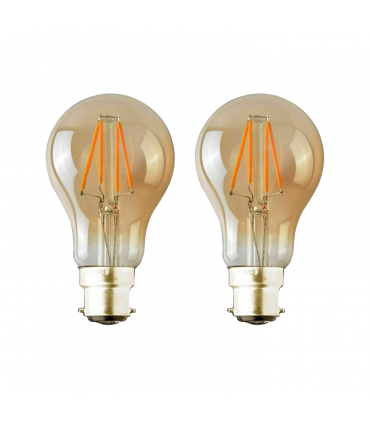 2 Pack A60 B22 4W Bayonet Style LED filament Retro Amber light bulb Warm white glass bulbs 2700K Light Bulbs