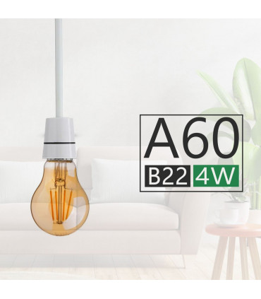 2 Pack A60 B22 4W Bayonet Style LED filament Retro Amber light bulb Warm white glass bulbs 2700K Light Bulbs