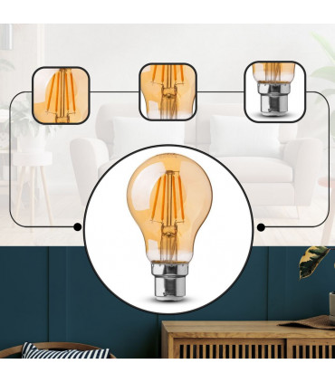2 Pack A60 B22 4W Bayonet Style LED filament Retro Amber light bulb Warm white glass bulbs 2700K Light Bulbs