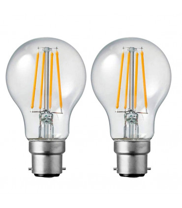 2 Pack A60 B22 4W Bayonet Style LED filament Retro light bulb Cool white glass bulbs 6000K Light Bulbs