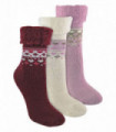 3 Pack Ladies Turnover Top Wool Bed Socks (4-8 UK / Deep Fuchsia / Pink / Cream)