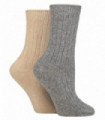 2PK - Wildfeet Cashmere Bed Socks (4-8 / Grey/Sand)