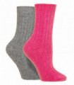 2PK - Wildfeet Cashmere Bed Socks (4-8 / Pink/Grey)