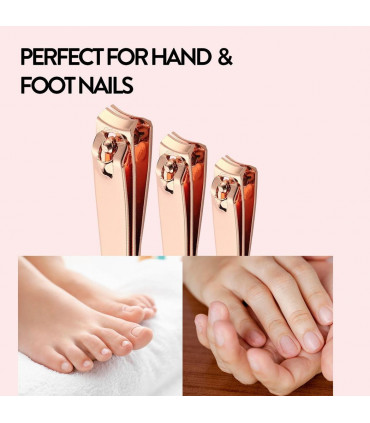 Envie Nail Clippers Stainless Steel Ergonomic Rose Gold Nail Cutter, Set of 3
