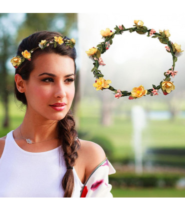 Flower Head Garland Crown Perfect for Festivals | Weddings or Summer days[Yellow]