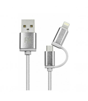 FX 2 in 1 Braided Charge & Sync Cable - 3m : Silver