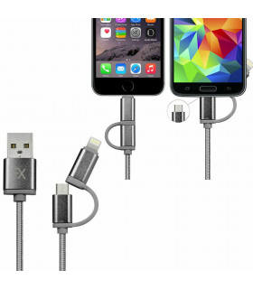 FX 2 in 1 Braided Charge & Sync Cable - 3m : Space Grey