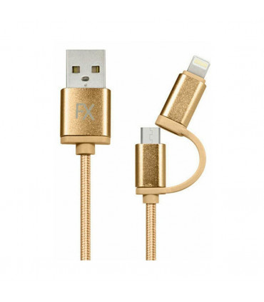FX 2 in 1 Braided Charge & Sync Cable - 3m : Gold
