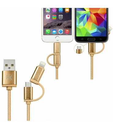 FX 2 in 1 Braided Charge & Sync Cable - 3m : Gold