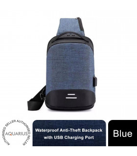 Anti-Theft Waterproof Backpack with USB Charging Port Unisex Small Bag, Blue