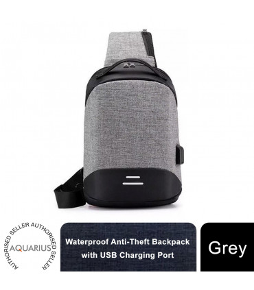Anti-Theft Waterproof Backpack with USB Charging Port Unisex Small Bag, Grey