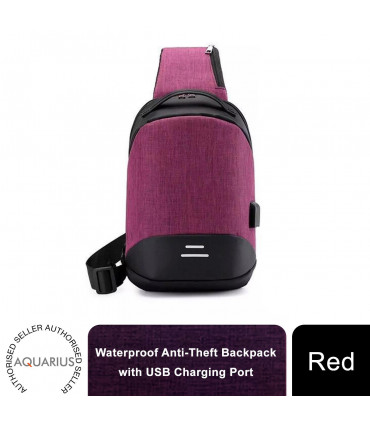 Anti-Theft Waterproof Backpack with USB Charging Port Unisex Small Bag, Red