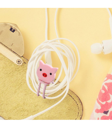Aquarius Cartoon Cord Cable Organiser, Pig, Pink