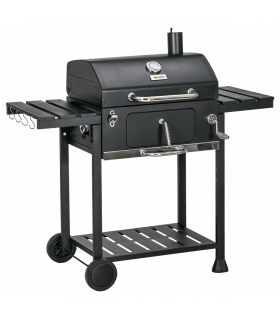 Charcoal BBQ Grill Smoker Trolley with Shelves, Bottle Opener and Wheels