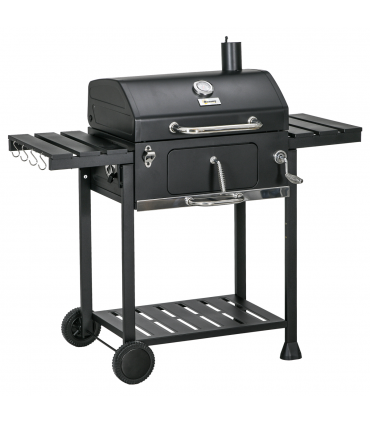 Charcoal BBQ Grill Smoker Trolley with Shelves, Bottle Opener and Wheels