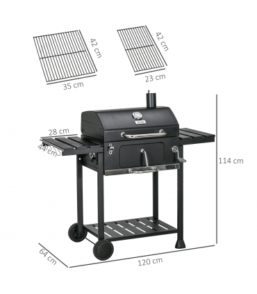 Charcoal BBQ Grill Smoker Trolley with Shelves, Bottle Opener and Wheels