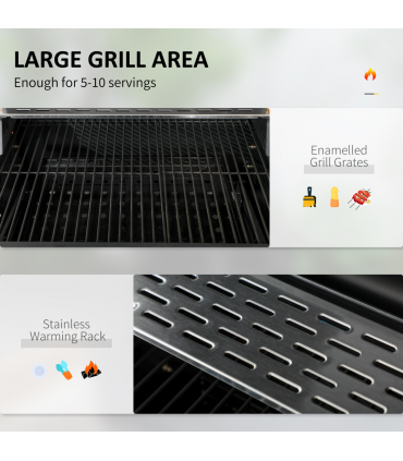 Charcoal BBQ Grill Smoker Trolley with Shelves, Bottle Opener and Wheels