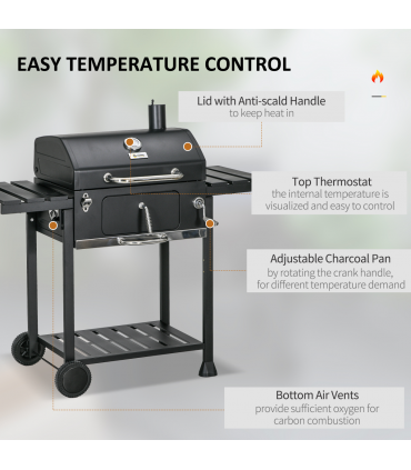 Charcoal BBQ Grill Smoker Trolley with Shelves, Bottle Opener and Wheels