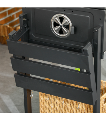 Charcoal BBQ Grill Smoker Trolley with Shelves, Bottle Opener and Wheels