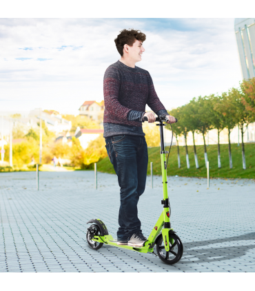 HOMCOM Teens Adult Kick Scooter Fold Adjust 14+ w/ Dual Brake System Green