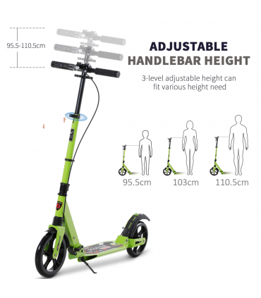 HOMCOM Teens Adult Kick Scooter Fold Adjust 14+ w/ Dual Brake System Green