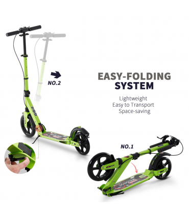 HOMCOM Teens Adult Kick Scooter Fold Adjust 14+ w/ Dual Brake System Green