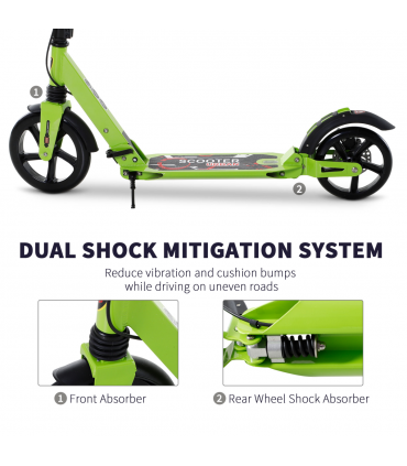 HOMCOM Teens Adult Kick Scooter Fold Adjust 14+ w/ Dual Brake System Green