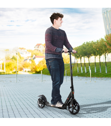 HOMCOM Teens Adult Kick Scooter Fold Adjust 14+ w/ Rear Dual Brake System Black