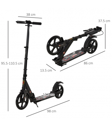 HOMCOM Teens Adult Kick Scooter Fold Adjust 14+ w/ Rear Dual Brake System Black