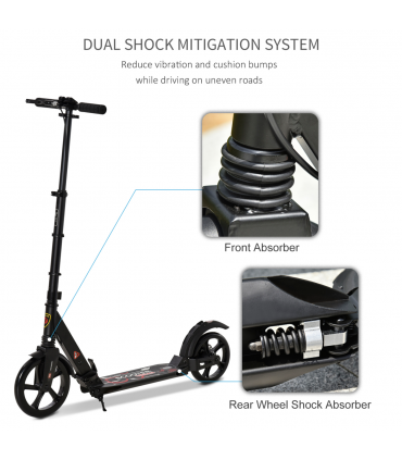 HOMCOM Teens Adult Kick Scooter Fold Adjust 14+ w/ Rear Dual Brake System Black