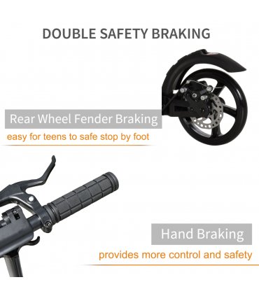 HOMCOM Teens Adult Kick Scooter Fold Adjust 14+ w/ Rear Dual Brake System Black