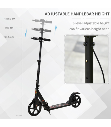 HOMCOM Teens Adult Kick Scooter Fold Adjust 14+ w/ Rear Dual Brake System Black