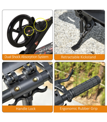 HOMCOM Teens Adult Kick Scooter Fold Adjust 14+ w/ Rear Dual Brake System Black