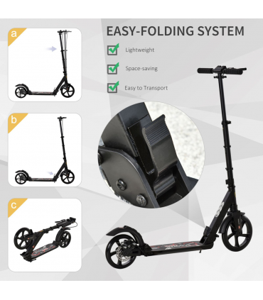 HOMCOM Teens Adult Kick Scooter Fold Adjust 14+ w/ Rear Dual Brake System Black