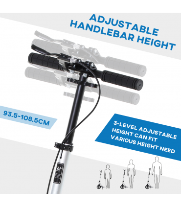 HOMCOM Adult Teens Kick Scooter Fold Adjust 14+ w/ Rear Wheel&Hand Brake Silver