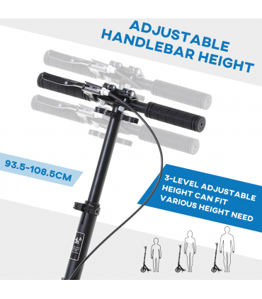 HOMCOM Adult Teens Kick Scooter Fold Adjust 14+ w/ Rear Wheel&Hand Brake Black